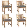 Image de vidaXL Chaises de jardin lot de 4 et coussins gris Bois de teck solide