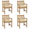Image de vidaXL Chaises de jardin lot de 4 et coussins blanc crème Teck solide