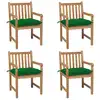Image de vidaXL Chaises de jardin lot de 4 et coussins vert Bois de teck solide