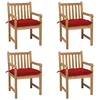 Image de vidaXL Lot de 4 Chaises de Jardin avec Coussins, Sièges de Terrasse, Chaises de Salle à Manger, Meubles de Patio Extérieur, Rouge Bois Teck Solide
