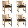 Image de vidaXL Chaises de jardin lot de 4 et coussins noir Bois de teck solide
