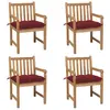 Image de vidaXL Chaises de jardin lot de 4 avec coussins bordeaux Teck solide