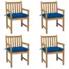 Image de vidaXL Chaises de jardin lot de 4 et coussins bleu Bois de teck solide
