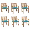 Image de vidaXL Chaises de jardin lot de 6 et coussins bleu Bois de teck massif