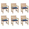 Image de vidaXL Chaises de jardin lot de 6 et coussins bleu royal Bois de teck