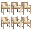 Image de vidaXL Lot de 6 Chaises de Jardin avec Coussins, Sièges de Terrasse, Chaises de Salle à Manger, Meubles de Patio Extérieur, Blanc Crème Teck Solide