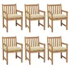 Image de vidaXL Chaises de jardin lot de 6 et coussins blanc crème Teck solide