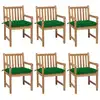 Image de vidaXL Chaises de jardin lot de 6 et coussins vert Bois de teck solide