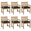 Image de vidaXL Lot de 6 Chaises de Jardin avec Coussins, Sièges de Terrasse, Chaises de Salle à Manger, Meubles de Patio Extérieur, Noir Bois de Teck Solide