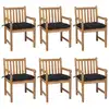Image de vidaXL Chaises de jardin lot de 6 et coussins noir Bois de teck solide