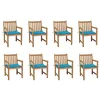 Image de vidaXL Chaises de jardin lot de 8 avec coussins bleu Bois teck massif