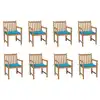 Image de vidaXL Chaises de jardin lot de 8 avec coussins bleu Bois teck massif