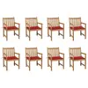 Image de vidaXL Chaises de jardin lot de 8 avec coussins rouge Bois teck massif