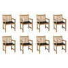 Image de vidaXL Chaises de jardin lot de 8 avec coussins noir Bois teck massif
