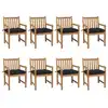 Image de vidaXL Chaises de jardin lot de 8 avec coussins noir Bois teck solide