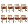 Image de vidaXL Chaises de jardin lot de 8 avec coussins bordeaux Teck solide