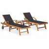 Image de vidaXL Chaises longues lot de 2 avec table et coussin Bois teck solide