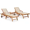 Image de vidaXL Chaises longues lot de 2 avec table et coussin Bois teck solide
