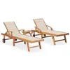 Image de vidaXL Chaises longues lot de 2 avec table et coussin Bois teck solide