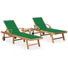 Image de vidaXL Chaises longues lot de 2 avec table et coussin Bois teck solide