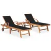 Image de vidaXL Chaises longues lot de 2 avec table et coussin Bois teck solide