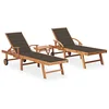 Image de vidaXL Chaises longues lot de 2 avec table et coussin Bois teck solide