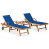 Image de vidaXL Chaises longues lot de 2 avec table et coussin Bois teck solide