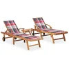 Image de vidaXL Chaises longues lot de 2 avec table et coussin Bois teck solide
