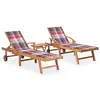 Image de vidaXL Chaises longues lot de 2 avec table et coussin Bois teck solide