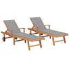 Image de vidaXL Chaises longues lot de 2 avec coussin gris Bois de teck solide