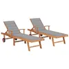 Image de vidaXL Chaises longues lot de 2 avec coussin gris Bois de teck solide