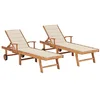 Image de vidaXL Chaises longues lot de 2 avec coussin crème Bois de teck solide