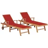 Image de vidaXL Chaises longues lot de 2 avec coussin rouge Bois de teck solide