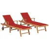 Image de vidaXL Chaises longues lot de 2 avec coussin rouge Bois de teck solide