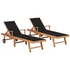 Image de vidaXL Chaises longues lot de 2 avec coussin noir Bois de teck solide