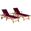Image de vidaXL Chaises longues lot de 2 et coussin rouge bordeaux Teck solide