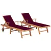 Image de vidaXL Chaises longues lot de 2 et coussin rouge bordeaux Teck solide