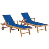 Image de vidaXL Chaises longues lot de 2 avec coussin bleu royal Teck solide