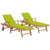 Image de vidaXL Chaises longues lot de 2 et coussin vert vif Bois teck solide
