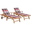 Image de vidaXL Chaises longues lot de 2 et coussin carreaux rouge Teck solide