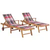 Image de vidaXL Chaises longues lot de 2 et coussin carreaux rouge Teck solide