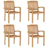 Image de vidaXL Chaises de jardin empilables lot de 4 Bois de teck solide