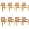 Image de vidaXL Chaises de jardin empilables 8 pcs Bois de teck solide