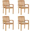 Image de vidaXL Chaises de jardin empilables avec coussins lot de 4 Teck solide
