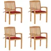 Image de vidaXL Chaises de jardin empilables avec coussins lot de 4 Teck solide