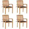 Image de vidaXL Chaises de jardin empilables avec coussins lot de 4 Teck solide