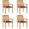 Image de vidaXL Chaises de jardin empilables avec coussins lot de 4 Teck solide