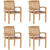 Image de vidaXL Chaises de jardin empilables avec coussins lot de 4 Teck solide