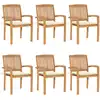 Image de vidaXL Chaises de jardin empilables avec coussins lot de 6 Teck solide