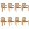 Image de vidaXL Chaises de jardin empilables avec coussins lot de 8 Teck solide